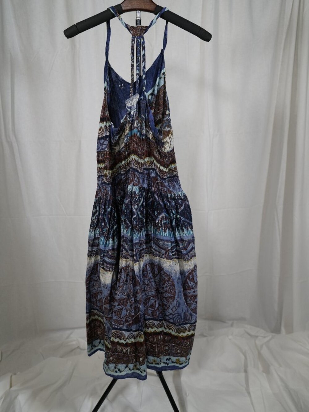 Camee’s Boho Halter Midi Dress M 100% Cotton India Strappy Back Tribal Print - Picture 3 of 7